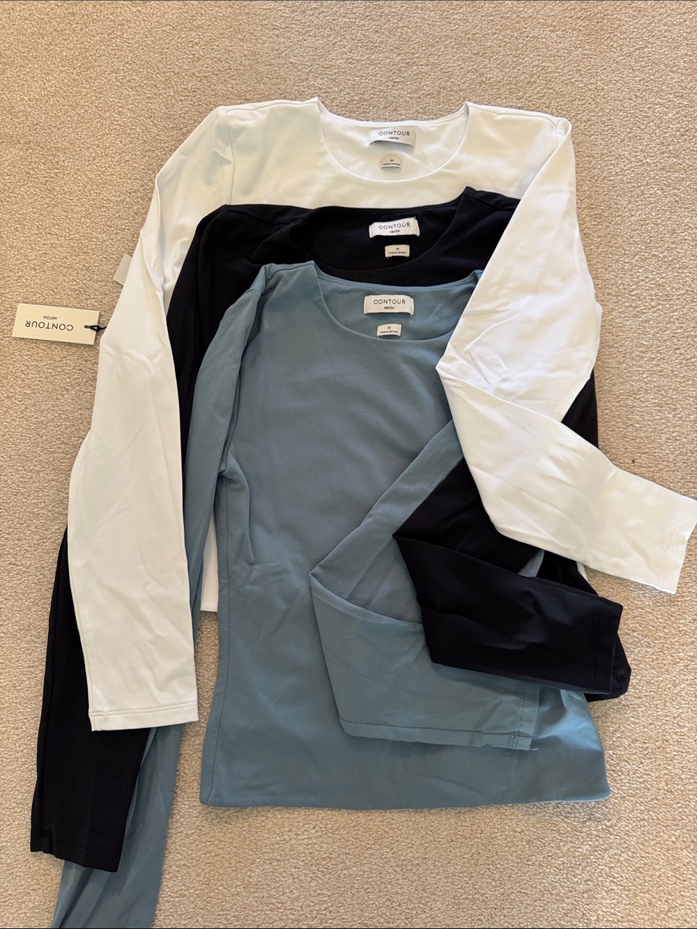 Contour Long Sleeve Tops Trio - White, Black, Dusty Blue